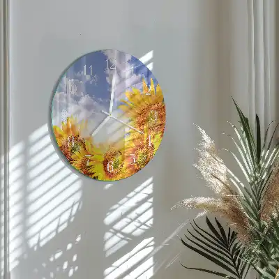 Nástěnné hodiny skleněné kulaté Slunečnice