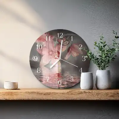 Kulaté skleněné hodiny na stěnu Orchidej