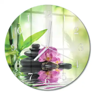 Kulaté skleněné hodiny na stěnu Lázně s orchidejími