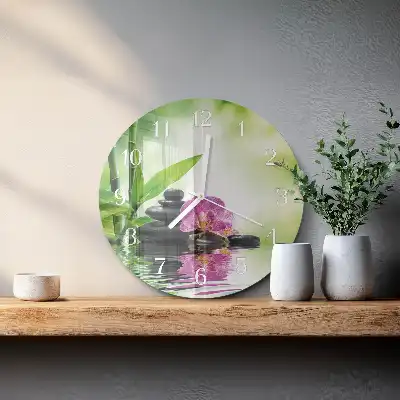 Kulaté skleněné hodiny na stěnu Lázně s orchidejími