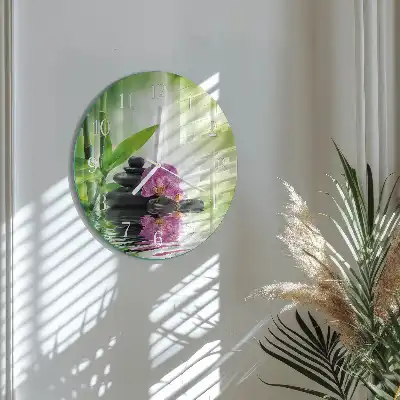Kulaté skleněné hodiny na stěnu Lázně s orchidejími