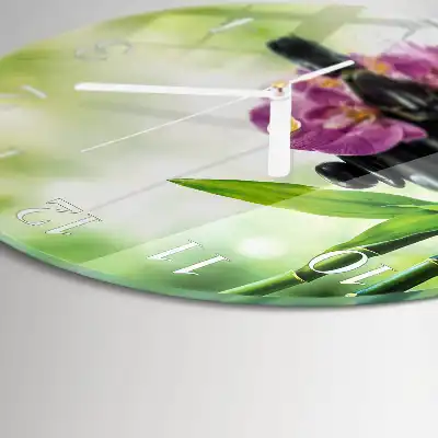 Kulaté skleněné hodiny na stěnu Lázně s orchidejími