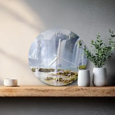 Kulaté skleněné hodiny na zeď Vodopád