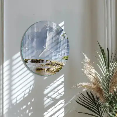 Kulaté skleněné hodiny na zeď Vodopád