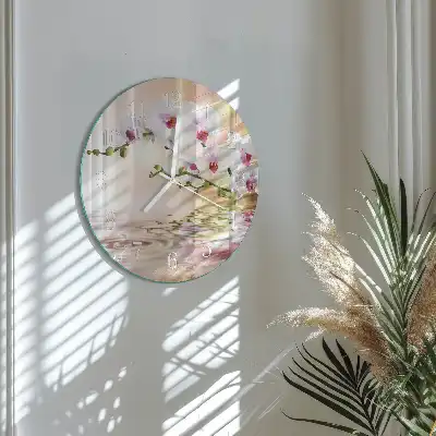 Kulaté skleněné hodiny na zeď Orchidej