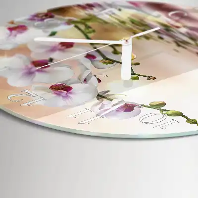 Kulaté skleněné hodiny na zeď Orchidej