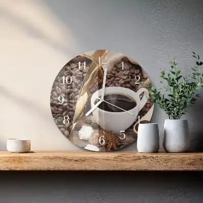 Hodiny s fotkou skleněné kulaté Káva