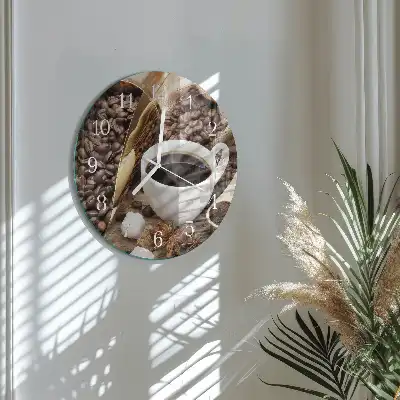 Hodiny s fotkou skleněné kulaté Káva