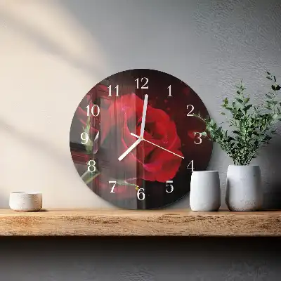 Kulaté skleněné hodiny na zeď Růže
