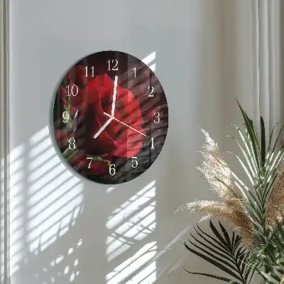 Kulaté skleněné hodiny na zeď Růže
