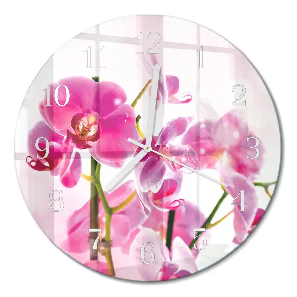 Nástěnné hodiny skleněné kulaté Orchidej