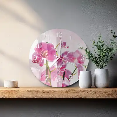 Nástěnné hodiny skleněné kulaté Orchidej