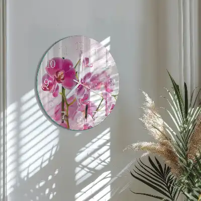 Nástěnné hodiny skleněné kulaté Orchidej