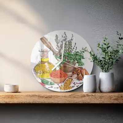 Kulaté skleněné hodiny na zeď Koření