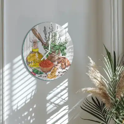 Kulaté skleněné hodiny na zeď Koření