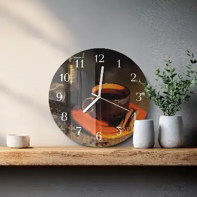 Nástěnné hodiny skleněné kulaté Káva