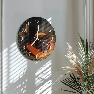 Nástěnné hodiny skleněné kulaté Káva