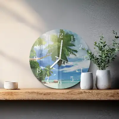 Hodiny s fotkou skleněné kulaté Palmový ostrov