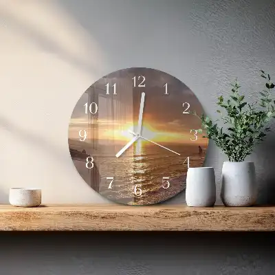 Kulaté skleněné hodiny na zeď Západ slunce