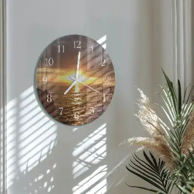 Kulaté skleněné hodiny na zeď Západ slunce