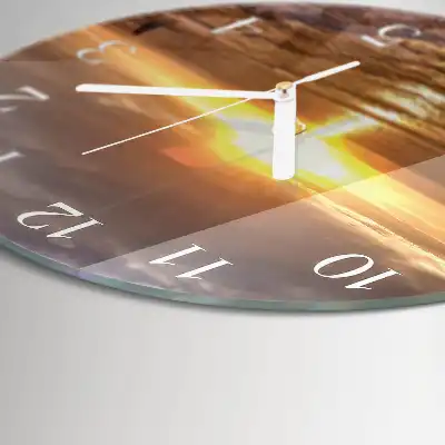 Kulaté skleněné hodiny na zeď Západ slunce