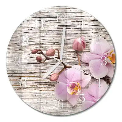 Hodiny na skle kulaté Orchidej