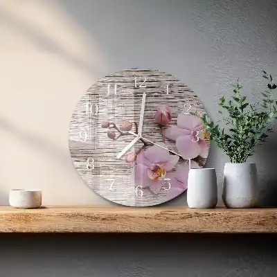 Hodiny na skle kulaté Orchidej