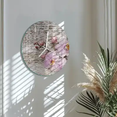 Hodiny na skle kulaté Orchidej