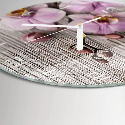 Hodiny na skle kulaté Orchidej