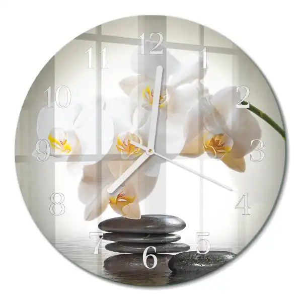 Kulaté skleněné hodiny na stěnu Orchidej