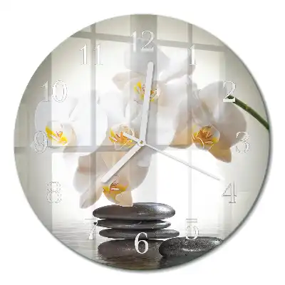 Kulaté skleněné hodiny na stěnu Orchidej