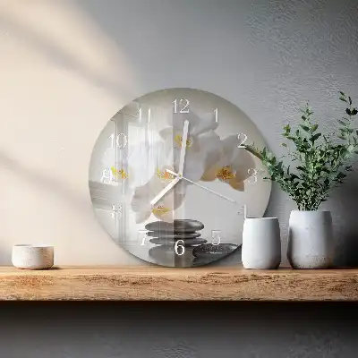 Kulaté skleněné hodiny na stěnu Orchidej
