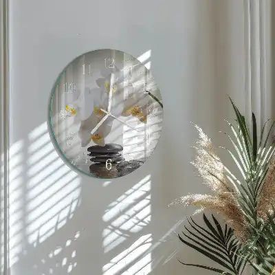 Kulaté skleněné hodiny na stěnu Orchidej