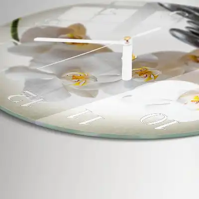Kulaté skleněné hodiny na stěnu Orchidej