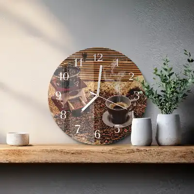 Hodiny na skle kulaté Kávová zrna