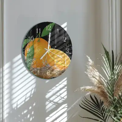 Nástěnné hodiny skleněné kulaté Pomeranče