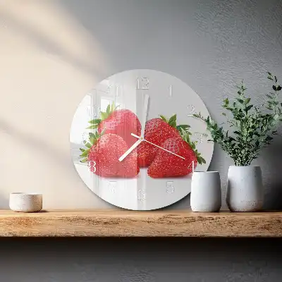 Hodiny s fotkou skleněné kulaté Jahody