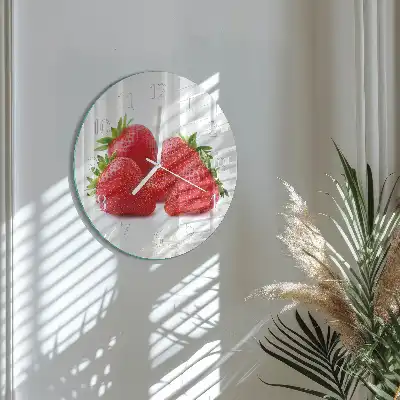 Hodiny s fotkou skleněné kulaté Jahody