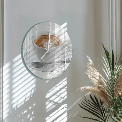 Hodiny s fotkou skleněné kulaté Káva