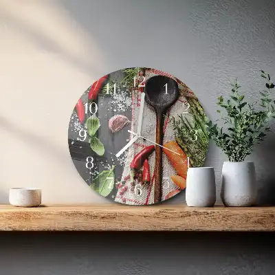 Kulaté skleněné hodiny na zeď Koření