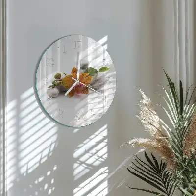Kulaté skleněné hodiny na zeď Orchidej