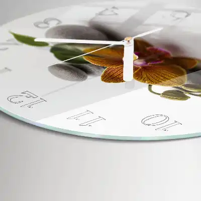Kulaté skleněné hodiny na zeď Orchidej