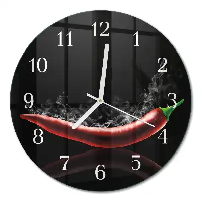 Nástěnné hodiny skleněné kulaté Chilli papričky