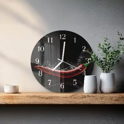 Nástěnné hodiny skleněné kulaté Chilli papričky
