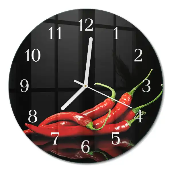 Nástěnné hodiny skleněné kulaté Chilli papričky