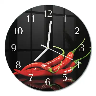 Nástěnné hodiny skleněné kulaté Chilli papričky