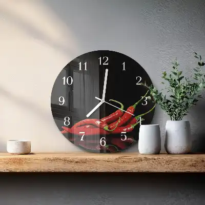 Nástěnné hodiny skleněné kulaté Chilli papričky