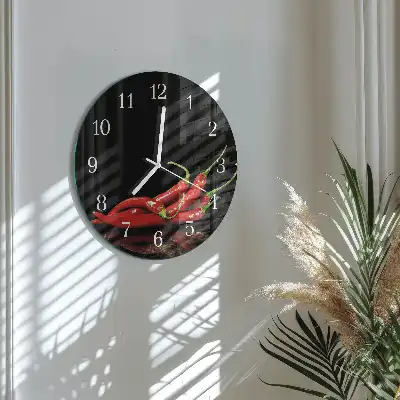 Nástěnné hodiny skleněné kulaté Chilli papričky