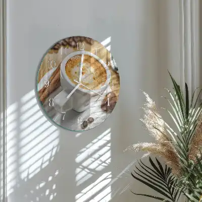 Kulaté skleněné hodiny na zeď Káva