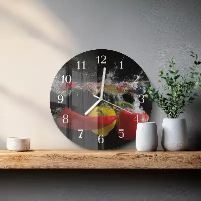 Nástěnné hodiny skleněné kulaté Pepř